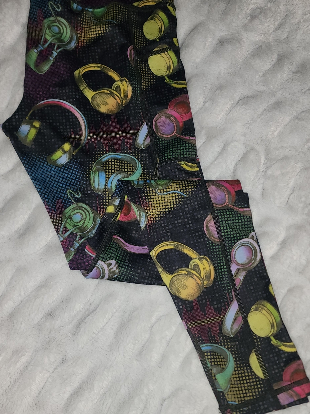 Constantly Varied Gear Black Leggings with Neon Headphone Print-Press Play